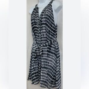 Forever 21 Grey White Watercolour Tie-Dye Button Down Dress Belt Sleeveless - S